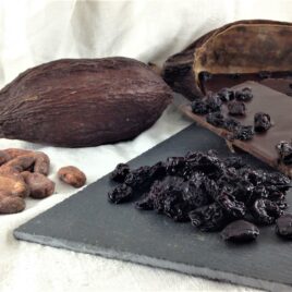 Le chocolat bio 75% cacao en avec des griottes