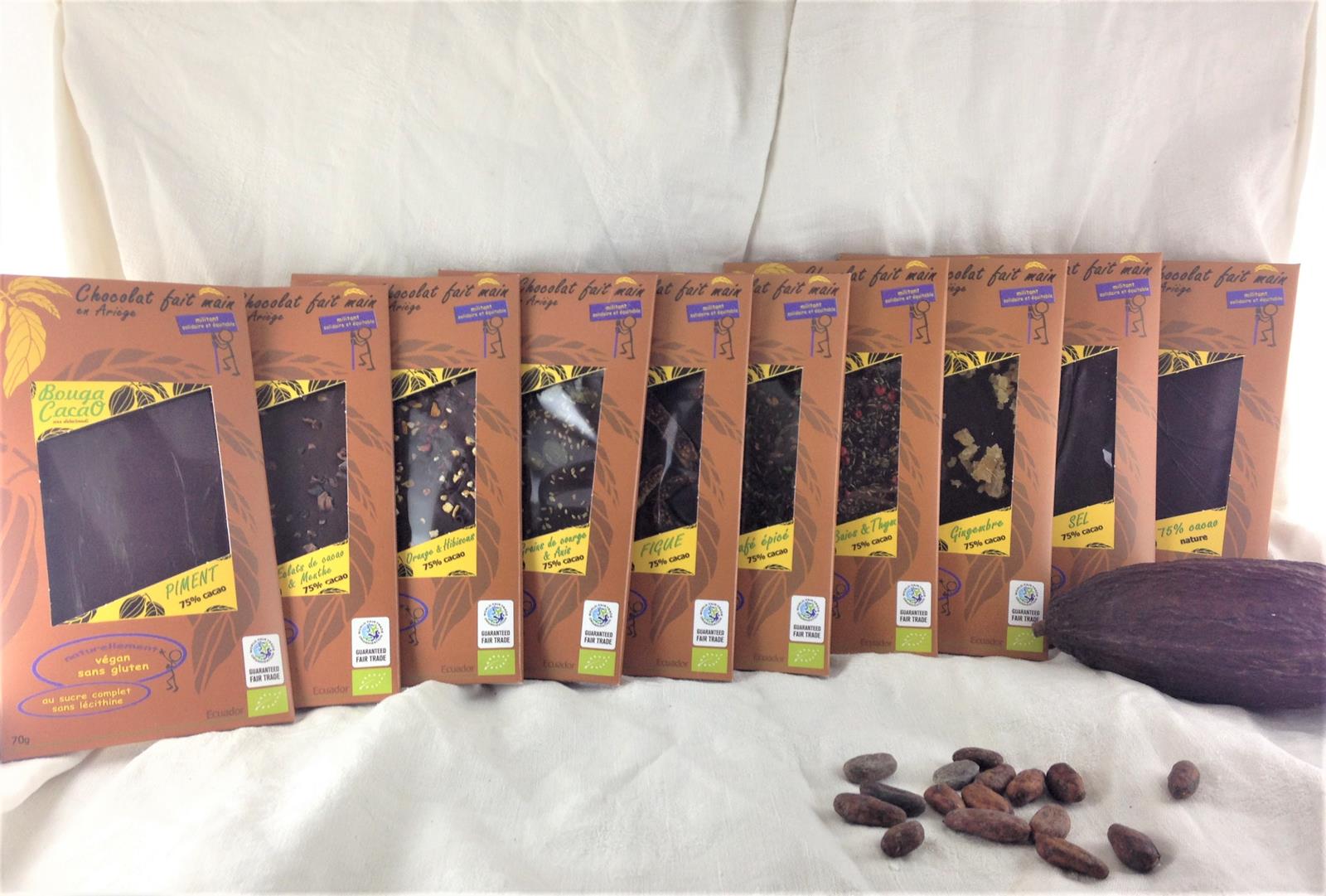 Lot de 2 boites de dégustation de Chocolat bio 75% cacao - Bouga Cacao