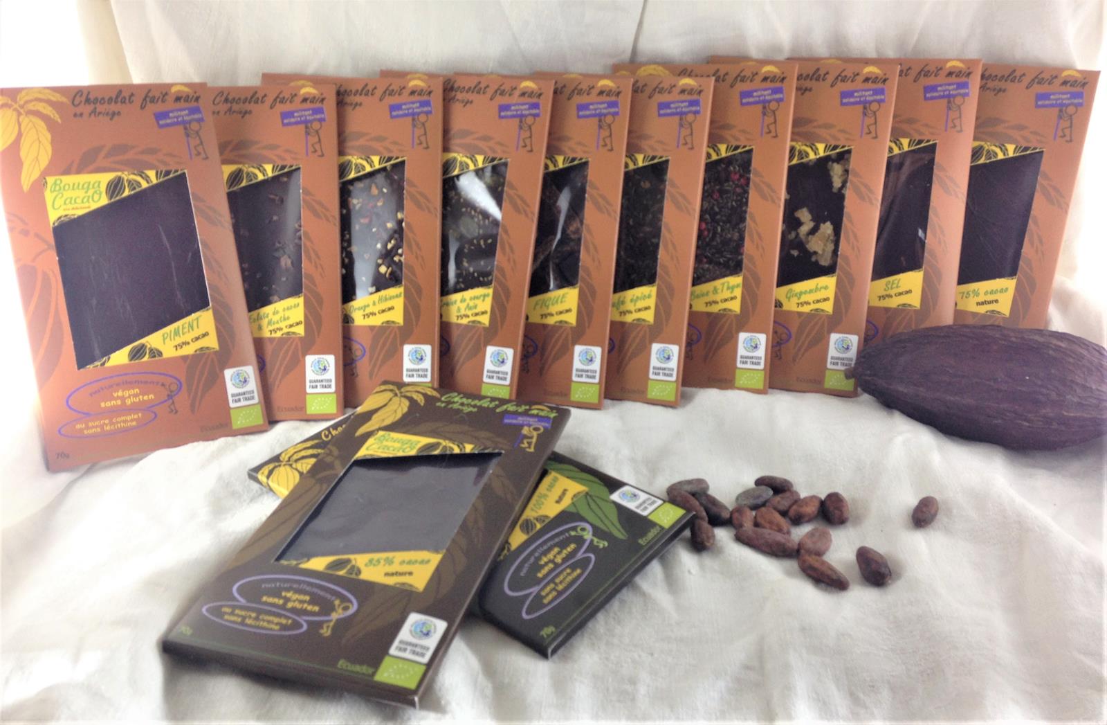 Lot de 2 boites de dégustation de Chocolat bio 75% cacao - Bouga Cacao