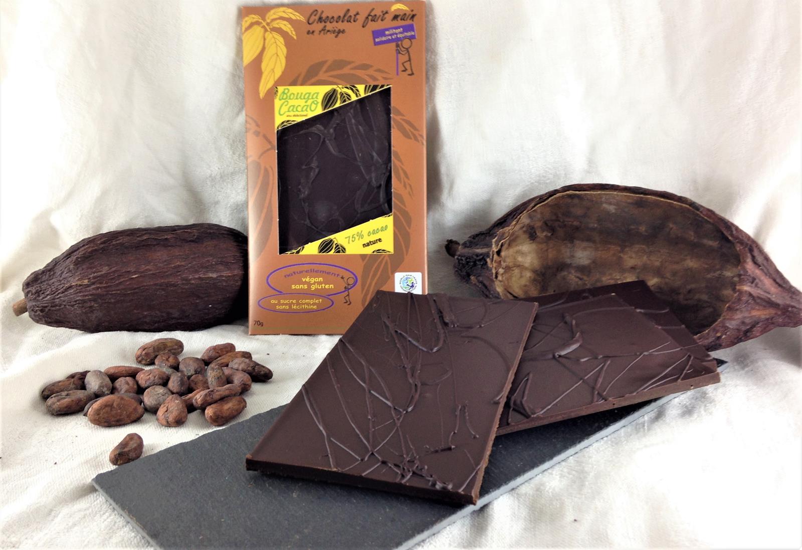 Tablette de chocolat bio – Nature 75 % de cacao - Bouga Cacao